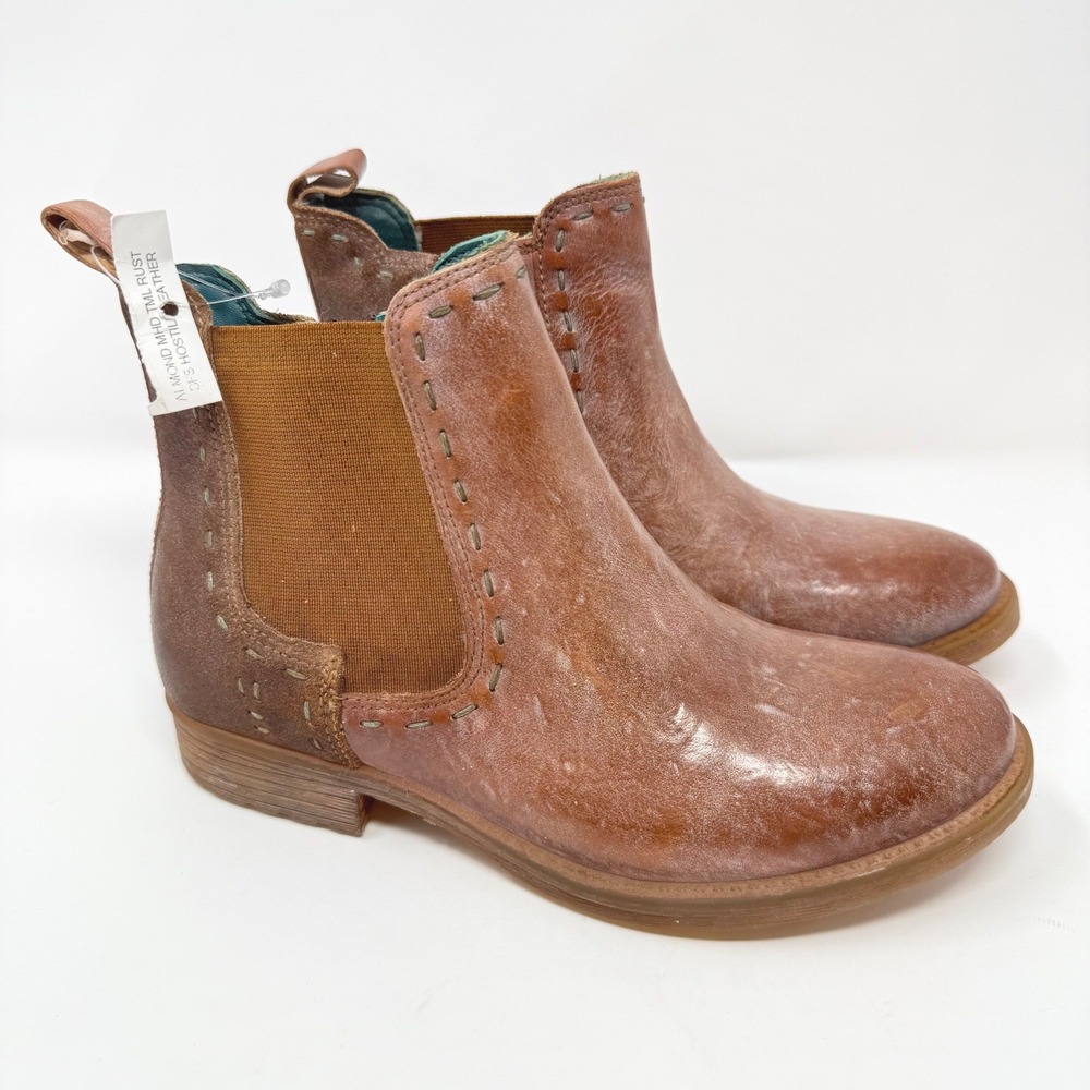 Roan Almond Mid Tml‎ Rust Brown Leather Distressed Ankle Boots Womens 6.5 NEW